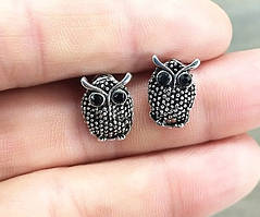 Сережки жіночі і дитячі "Сова" під срібло - довжина 1,5 см, ширина 1см, цинковий сплав