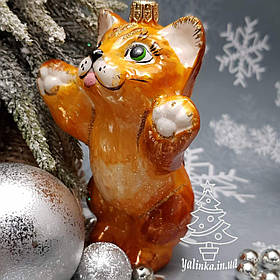 Скляна ялинкова іграшка Рудий котик  Irena