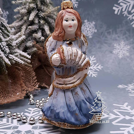 Скляна ялинкова іграшка Янголятко з гармошкою Irena, фото 1