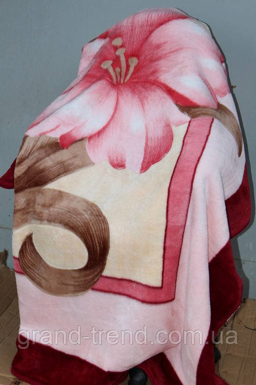 Акриловое плед-одеяло Евро стандарта розовые цветы