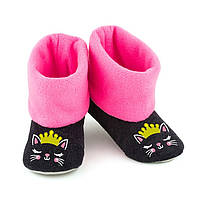 Домашние тапочки сапожки с манжетом флок Кошка принцесса черно-розовый