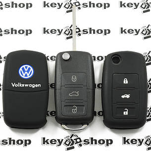 Чохол (чорний, силіконовий) для викидного ключа VOLKSWAGEN (Фольксваген) 3 кнопки, фото 2