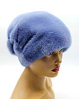 Норковая шапка меховая женская "Веер" одна рюш голубая.
