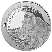 Серебряная монета "Гиганты Ледникового периода на Земле" Мамонт 31,1 грамм, "GIANTS of the ICE AGE- MAMMOTH"