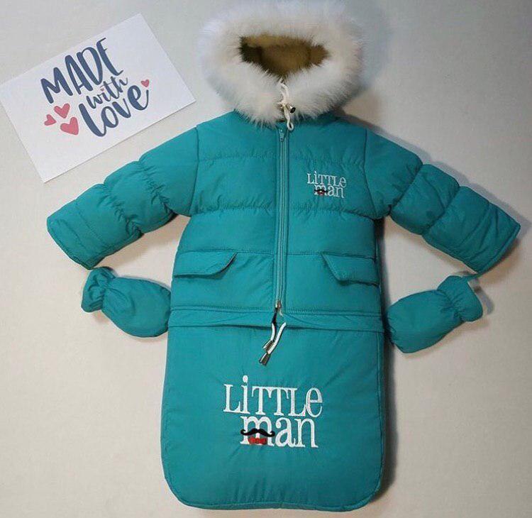 Зимовий дитячий теплий комбінезон-трансформер 3в1 на овчині: курточка, конверт для ніг, напівкомбінезон