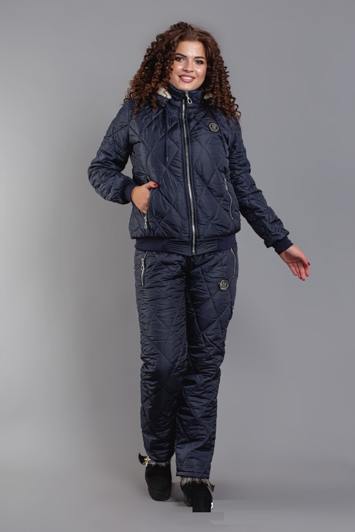 Зимний стильный теплый лыжный женский синтепоновый костюм батал куртка на овчине (р.50-56). Арт-1205/29 - фото 2 - id-p1082972556