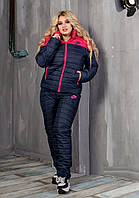 Зимовий стьобаний жіночий синтепоновий костюм великих розмірів куртка на овчині (р.48-56). Арт-1206/29