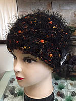 Меланжева жіноча шапка, ТМ Goliat, колір чорний з помаранчевим, розмір 56-58