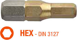 Насадка викрутки титанова шестигранна HEX 2.5 - 5х25мм Torsion ISOTIN USH, уп.10 шт.