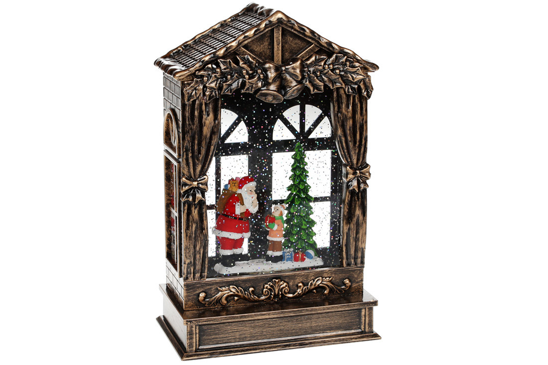 Декоративний ліхтар Санта прийшов, з LED підсвічуванням і гліттером, що летить, 25,5см, пластик (919-007)