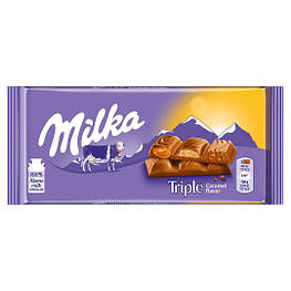 Milka Triple caramel Молочний шоколад із трьома видами карамелі (рідка, мус і шматочки) 90g