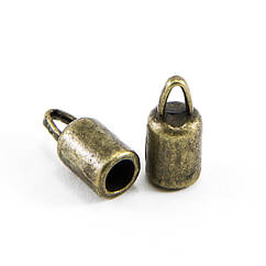 Концевики Для Шнура, Сплав, Колір Бронзовий, 14х6.5мм, Внутрішній Діаметр 4.2мм, Отвір 2x4мм, 10 шт
