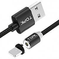 Магнитный кабель для зарядки Topk USB (TK17i-VER2) Lightning Black 2m 2.4A 360° зарядный кабель 6шт