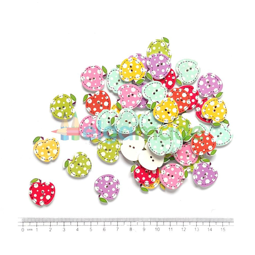 Гудзики дерев'яні ЯБЛУКИ В ГОРОХ, 20х20 мм, 50 шт, ОПТ, фото 1