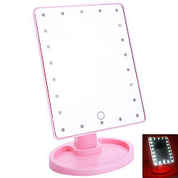 Дзеркало для макіяжу з підсвічуванням Large LED Mirror 22 LED Pink сенсорна регулювання Рожеве