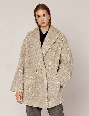 Бежеве пальто Oversize з екохутра WOOLBOOK