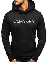 Мужская толстовка Calvin Klein (Келвин Кляйн) черная (большая эмблема) кенгуру худи