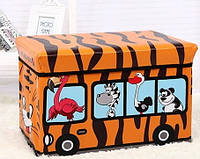 Пуф Короб складной, ящик для игрушек Автобус Зоопарк