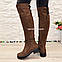 Ботфорти жіночі коричневі замшеві на товстій підошві, фото 2