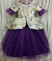 Королівська золотисто-фіолетова ошатна дитяча сукня з фактурної парчі з баскою на 4-5 років