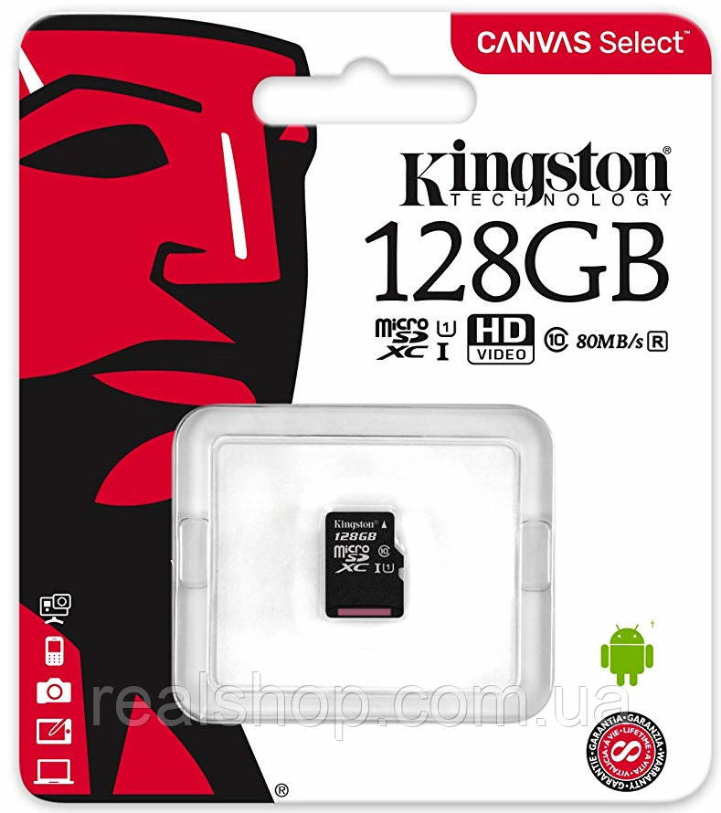 Картка пам'яті Kingston microSDXC 128 GB Canvas Select Class 10 UHS-I U1 (SDCS/128GBSP)