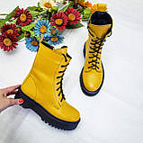 Жіночі високі черевики жовта шкіра на шнурівці демісезонні WooDstock, фото 3