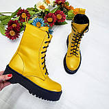 Жіночі високі черевики жовта шкіра на шнурівці демісезонні WooDstock, фото 4