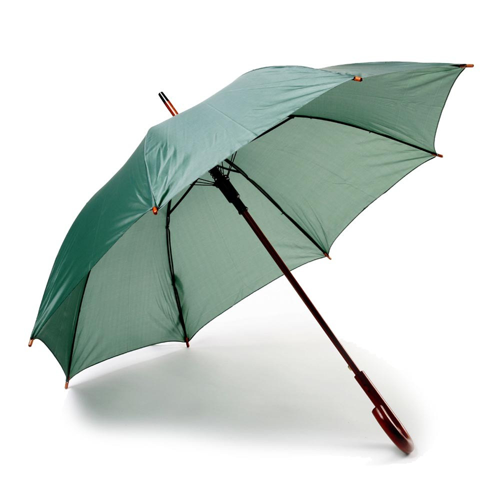 Зонт-трость напівавтомат, світловідбиваюча смуга, ручка дерево, зелений, від 10 шт., фото 1
