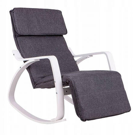 Кресло Качалка с подставкой деревянные крашеные полозья Серая Goodhome TXRC-02 WHITE Бренди Європи, фото 1