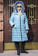 Стеганное зимнее пальто Милена с мехом на капюшоне и поясом 50-58 размера броккард