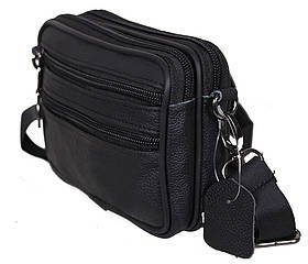 Чоловіча шкіряна сумка через плече з кріпленням ремінь дуже зручна чорна BON9947-1