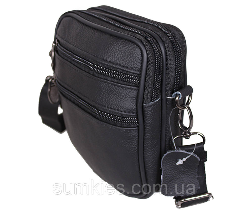Чоловіча шкіряна сумка на плече барсетка з натуральної шкіри чорна BON9950-1