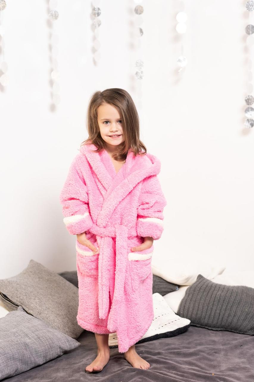 Нежный махровый халат для девочки с капюшоном розового цвета купить ...
