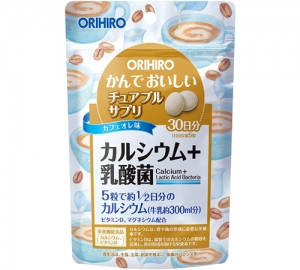 Orihiro Кальцій + магній + вітамін D, + молочнокислі бактерії, смак кави, 150 жувальних таблеток на 30 днів