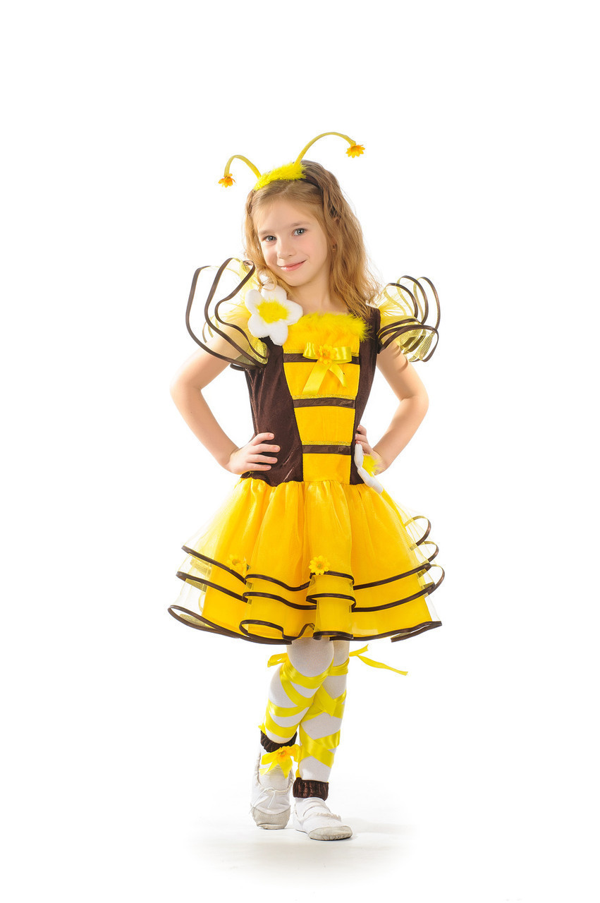 Дитячий карнавальний костюм для дівчинки Бджілка «Кокетка» 100-110 см, 120-130 см, жовтий
