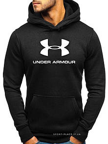 Чоловіча толстовка Under Armour (Андер Армор) чорна (велика емблема) кенгуру худі