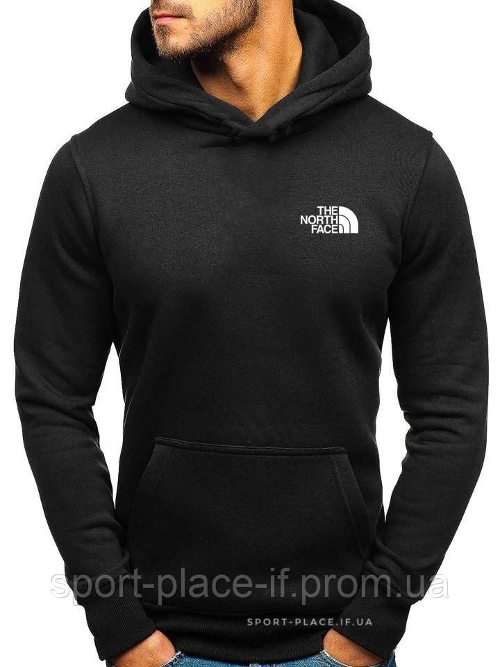 Чоловіча толстовка The North Face (Норс Фейс) чорна (маленька емблема) кенгуру худі