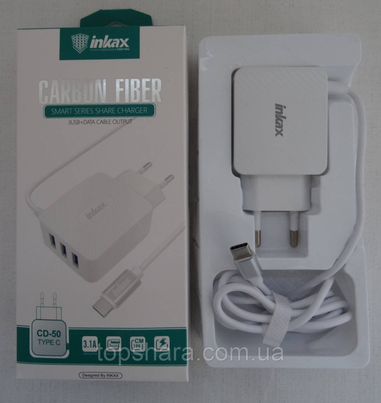 Мережевий зарядний пристрій Inkax CD-50 Type-C колір білий