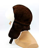 Жіноча шапка хутряна вушанка з нірки "Лобік" білий/горіх, фото 4