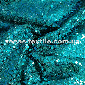 Паєткова тканина на сітці Бірюзовий