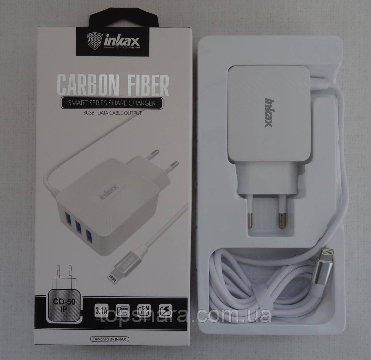 Мережевий зарядний пристрій Inkax CD-50 USB — Lightning USB колір білий