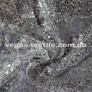 Паєткова тканина Срібло на білій сітці