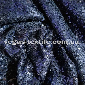 Паєткова тканина на сітці Темно-синій