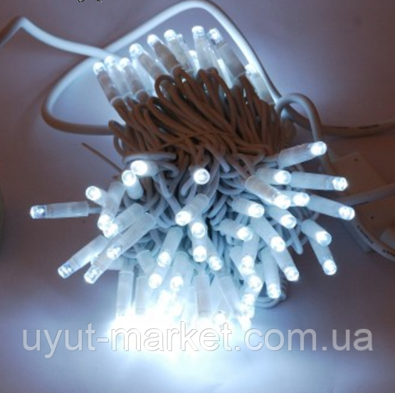 Вулична світлодіодна гірлянда нитка (String) 10м, 100LED холодний білий, Flash мерехтіння, білий дріт