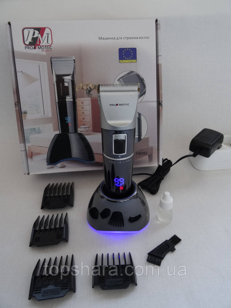 Машинка для стриження Promotec PM 362 (акумулятор, керамічний ніж) колір чорний