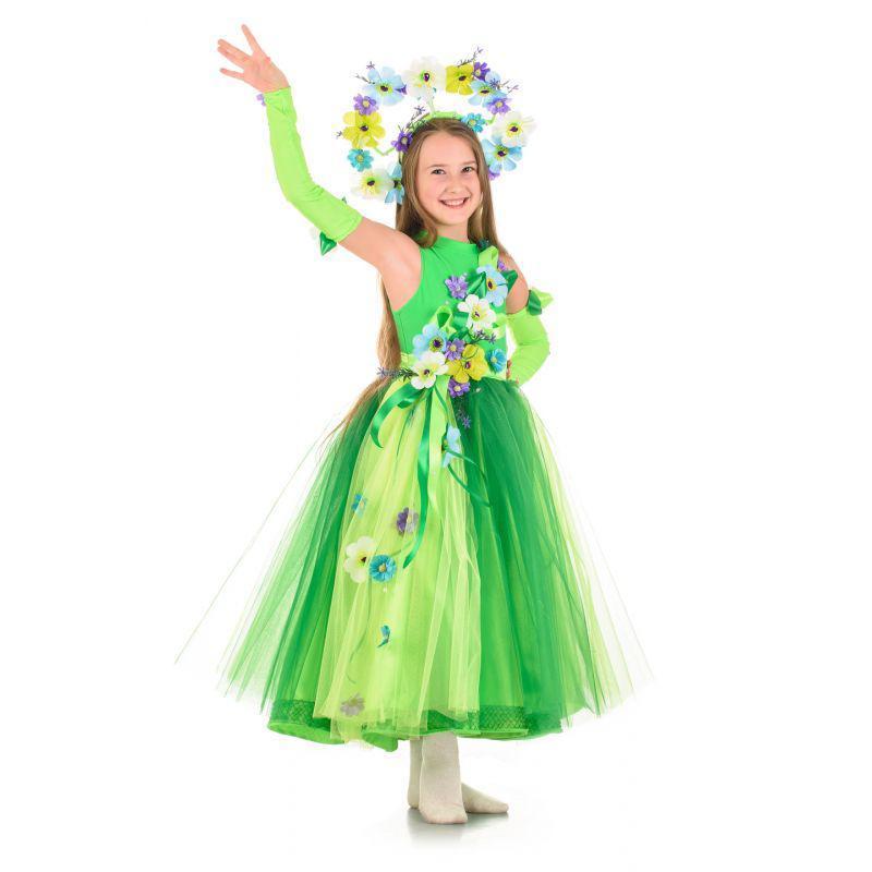 Дитячий карнавальний костюм для дівчинки Весна «Ніжанка» 100-110 см, 115-125 см, 130-140 см, зелений