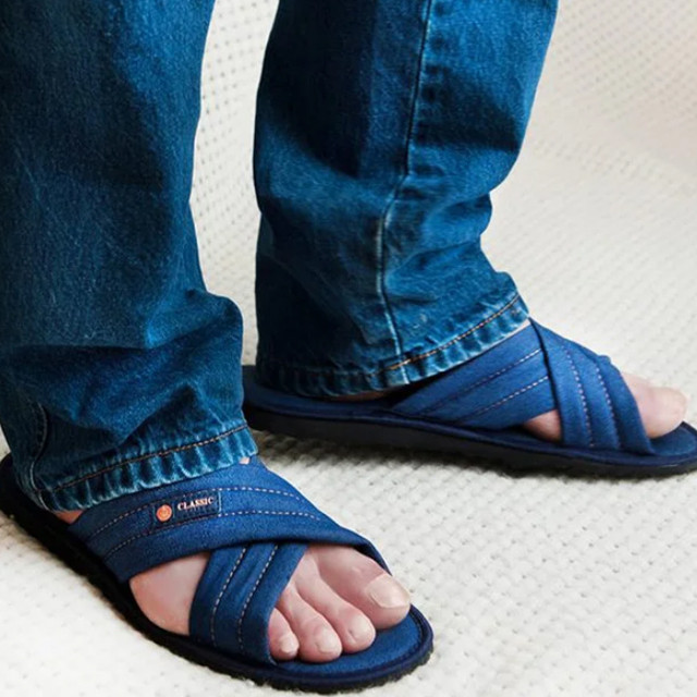 Чоловічі тапочки відкриті повномірні з джинсової тканини PaGo "Джинс X" сині