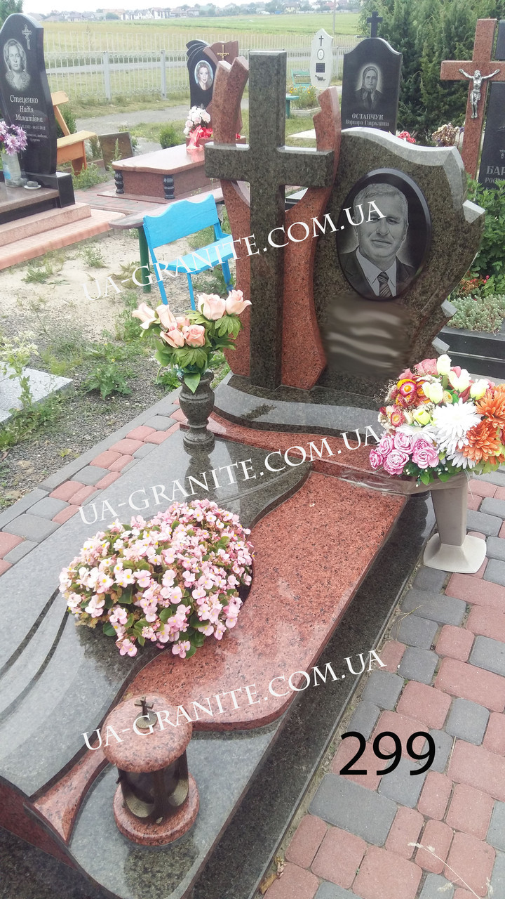 Комбінований пам’ятник з хрестом для рідних із граніту "Обійми спогадів" 1000*2000