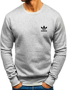 Утеплений чоловічий світшот Adidas (Адідас) ЗИМА світло сірий з начосом (маленька емблема) толстовка лонгслив