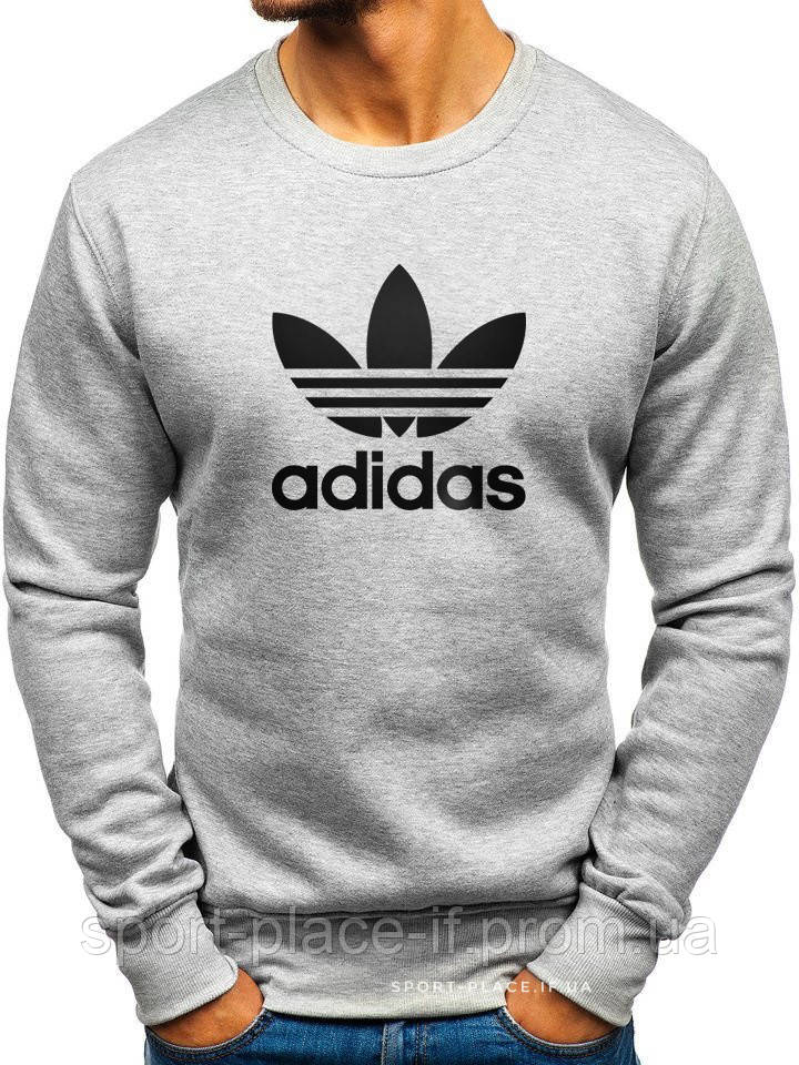 Чоловічий світшот Adidas (адідас) світло сірий (велика емблема) толстовка лонгслив (чоловічий світшот)